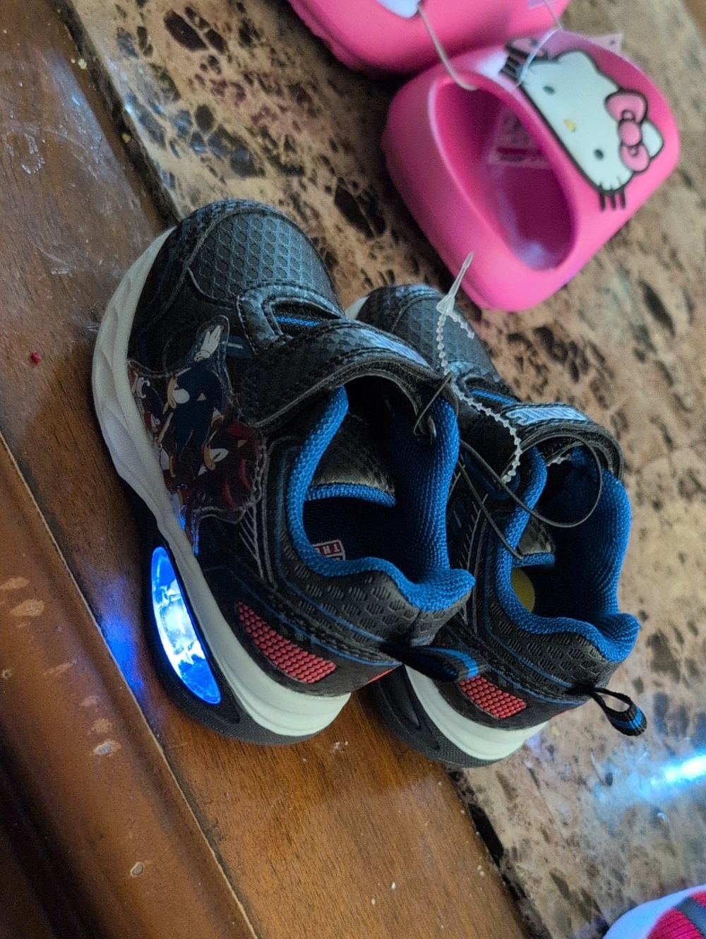 Kids Light-Up Sneakers in Black & Blue with Red Accents